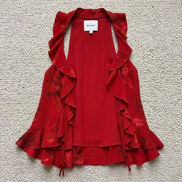 Reformation Paulette Top Red Vermillion Size 8 - Picture 7 of 10